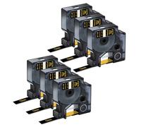 NineLeaf 6 Pack Compatible with Dymo D1 Label Tape 45024 S0720640 A45024 Gold on Black 12mm x 7m for Dymo Label Maker Refills for Dymo LabelManager 160 280 210D 260P 350 Label Maker