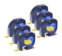 NineLeaf 6 Pack Compatible with Dymo LetraTag Label Maker Tape Refills 91202 91332 S0721620 12mm x 4m Black on Yellow Plastic Label Tapes for Dymo Letratag Label Printers LT100H LT100T Plus 200B XR