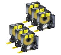 NineLeaf 6 Pack Compatible with DYMO Rhino 18431 Industrial Permanent Vinyl Labels Black on Yellow 9mm x 5.5m Self-Adhesive Label Tape for DYMO Rhino 1000 3000 4200 5000 5200 6000 Label Maker