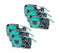 NineLeaf 6 Pack Replacement for Casio EZ XR12GN XR-12GN AR-12GN XR-12GN2S XR12GN2S 12mm 0.47'' 1/2 inch Black on Green Label Tape for KL750 KL750B KL750BA KL750KITCH KL780 KL8100 Label Maker