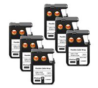 NineLeaf 6 Pack Replacement for Dymo 1868807 A1868807 19mm x 5.5m 0.7'' 3/4 inch Black on White Flexible Cable Wrap Nylon Label Tape for Rhino XTL-300 XTL-500 Label Maker