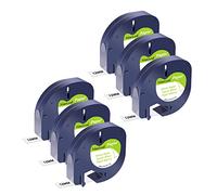 NineLeaf 6 Pack Replacement for Dymo Letratag Refill 91330 91200 91220 59421 S0721510 12mm x 4m 0.47'' 1/2 inch Black on White Label Tape for LT-100H LT-100T LT-110T Plus QX50 XR XM 2000 Label Maker