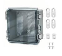 Nineleaf 6x6x4 Outdoor Electrical Junction Box IP67 Clear Plastic Waterproof Box with Hinged Cover,Mounting Plate,Wall Brackets, Cable Glands for Electronics Project WiFi Timer Conduit Marine Outside