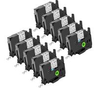 NineLeaf Compatible for Brother P-Touch TZe-S121 TZ-S121 TZeS121 TZS121 AZe 9mm 0.35'' Extra Strength Adhesive Laminated Label Tape Black on Clear for P-Touch PT-D600VP D800W P710BT Label Maker, 10 PC