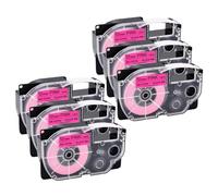 NineLeaf Compatible for Casio Label Maker XR-12FPK AR-12FPK 12mm x 5m Black on Fluorescent Pink Label Tapes for Casio KL-60 100 120 200 300 750 780 820 2000 7000 7200 7400 8100 Label Printers, 6PK