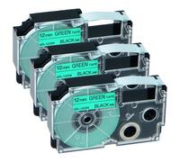 NineLeaf Compatible for Casio Label Maker XR-12GN XR-12GN1 12mm x 8m Black On Green Label Tapes for Casio KL-60 100 120 200 300 750 780 820 2000 7000 7200 7400 8100 8200 P1000 Label Printers, 3PK