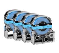 NineLeaf Compatible for Epson Label Maker LC-4LBP SC12BW 12mm x 8m Black on Blue Label Tapes for LabelWorks LW-300 LW-300L LW-400 LW-500 LW-600P LW-700 LW-900P LW-1000P KingJim TepraPro, 4PK