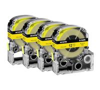 NineLeaf Compatible for Epson Label Maker LC-4YBW SC12YW 12mm x 8m Black on Yellow Label Tapes for LabelWorks LW-300 LW-300L LW-400 LW-500 LW-600P LW-700 LW-900P LW-1000P KingJim TepraPro, 4PK
