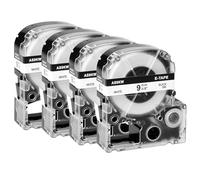 NineLeaf Compatible for Epson Label Maker LK-3WBN SS9KW 9mm x 8m Black on White Label Tapes for LabelWorks LW-300 LW-300L LW-400 LW-500 LW-600P LW-700 LW-900P LW-1000P KingJim TepraPro, 4PK
