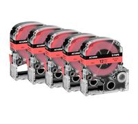 NineLeaf Compatible for Epson Label Maker SC12RW AC12RW 12mm x 8m Black on Red Label Tapes for LabelWorks LW-300 LW-300L LW-400 LW-500 LW-600P LW-700 LW-900P LW-1000P KingJim TepraPro, 5PK
