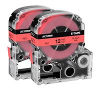 NineLeaf Compatible for Epson Label Maker SC12RW AC12RW 12mm x 8m Black on Red Label Tapes for LabelWorks LW-300 LW-300L LW-400 LW-500 LW-600P LW-700 LW-900P LW-1000P KingJim TepraPro, 2PK