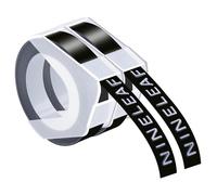 NineLeaf Embossing Label Maker Compatible with Dymo Omega Embossed Label Tape 12mm x 3m White on Black 3D Plastic Tape Self-Adhesive for Dymo Omega Junior Home Embosser Maker, 2 Pack