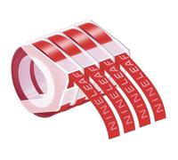 NineLeaf Embossing Label Maker Compatible with Dymo Omega Embossed Label Tape 12mm x 3m White on Red 3D Plastic Tape Self-Adhesive for Dymo Omega Junior Home Embosser Maker, 4 Pack