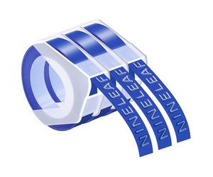 NineLeaf Embossing Label Maker Compatible with Dymo Omega Embossed Label Tape 9mm x 3m White on Blue 3D Plastic Tape Self-Adhesive for Dymo Omega Junior Home Embosser Maker, 3 Pack