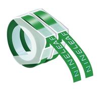 NineLeaf Embossing Label Maker Compatible with Dymo Omega Embossed Label Tape 9mm x 3m White on Green 3D Plastic Tape Self-Adhesive for Dymo Omega Junior Home Embosser Maker, 2 Pack