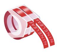 NineLeaf Embossing Label Maker Compatible with Dymo Omega Embossed Label Tape 9mm x 3m White on Red 3D Plastic Tape Self-Adhesive for Dymo Omega Junior Home Embosser Maker, 2 Pack