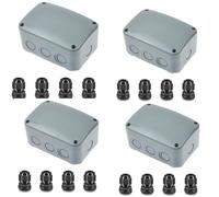 NineLeaf IP66 Waterproof Outdoor Junction Box with 4 Cable Glands, 4.9"x3.3"x2.3" PVC/ABS Weatherproof Electrical Enclosure Project Box, Compact Wiring Box for Garden, CCTV,Grey,4SET