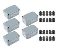 NineLeaf IP66 Waterproof Outdoor Junction Box with 4 Cable Glands, 4.9"x3.3"x2.3" PVC/ABS Weatherproof Electrical Enclosure Project Box, Compact Wiring Box for Garden, CCTV,Grey,5SET