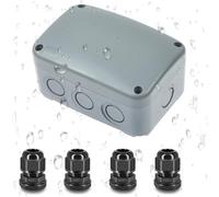 NineLeaf IP66 Waterproof Outdoor Junction Box with 4 Cable Glands, 4.9"x3.3"x2.3" PVC/ABS Weatherproof Electrical Enclosure Project Box, Compact Wiring Box for Garden, CCTV,Grey,1SET