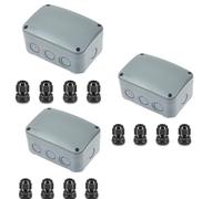 NineLeaf IP66 Waterproof Outdoor Junction Box with 4 Cable Glands, 4.9"x3.3"x2.3" PVC/ABS Weatherproof Electrical Enclosure Project Box, Compact Wiring Box for Garden, CCTV,Grey,3SET