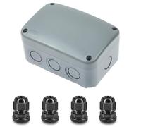 NineLeaf IP66 Waterproof Outdoor Junction Box with 4 Cable Glands, 4.9"x3.3"x2.3" PVC/ABS Weatherproof Electrical Enclosure Project Box, Compact Wiring Box for Garden, CCTV,Grey,7SET