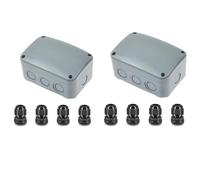 NineLeaf IP66 Waterproof Outdoor Junction Box with 4 Cable Glands, 4.9"x3.3"x2.3" PVC/ABS Weatherproof Electrical Enclosure Project Box, Compact Wiring Box for Garden, CCTV,Grey,2SET