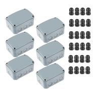 NineLeaf IP66 Waterproof Outdoor Junction Box with 4 Cable Glands, 4.9"x3.3"x2.3" PVC/ABS Weatherproof Electrical Enclosure Project Box, Compact Wiring Box for Garden, CCTV,Grey,6SET