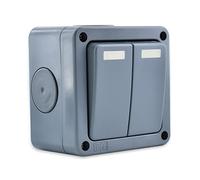 NineLeaf SPDT Waterproof Switch, 10A 2 GANG Outdoor Double Light Switch for Garage Garden and Workshop, 220V 230V 240V, Grey