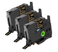 NineLeaf TZe-334 Label Tape 12mm Compatible for Brother P-Touch Label Printer TZe334 TZ-334 12mm 0.47 Laminated Gold on Black TZe TZ Tape 12mm for H101C H110 H107 H108 H100LB D210, 3 Pack