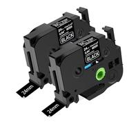 NineLeaf TZe-355 Label Tape 24mm Compatible for Brother P-Touch Label Printer TZe355 TZ-355 AZe355 24mm 0.94'' 8m Laminated White on Black for PT-D600 D600VP D610BT Label Maker, 2PK