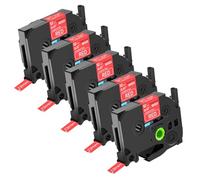 NineLeaf TZe-435 Label Tape 12mm Compatible for Brother P-Touch Label Printer TZe435 TZ-435 12mm 0.47 Laminated White on Red TZe TZ Tape 12mm for E110 H100R H100LB P300BT 1000, 5 Pack