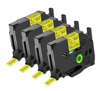 NineLeaf TZe- 611 Label Tape 6mm Compatible for Brother P-Touch Label Printer TZe 611 TZ- 611 AZe 611 6mm 0.23 Laminated Black on Yellow for PT-P700 P710BT P950NW, 4 Pack