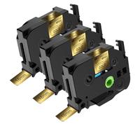 NineLeaf TZe-841 Label Tape 18mm Compatible for Brother P-Touch Label Printer TZe841 TZ-841 AZe841 18mm 0.7'' 8m Laminated Black on Gold for H108 H101C H200 D210VP Label Maker, 3PK