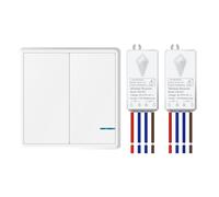 NineLeaf Wireless Light Switch,2 Gang Switches with No Wiring,Remote Control RF 400m Range,for 1000W LED Indoor Outdoor Lighting,1 2-gang Switch 2 Receivers