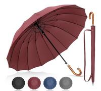 NINEMAX Large Umbrella Windproof Strong, Umbrella Wooden Handle, Classic Walking Stick Umbrellas for Men Women, Stick 16 Ribs,54inch (Burgundy)