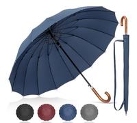 NINEMAX Large Umbrella Windproof Strong, Umbrella Wooden Handle, Classic Walking Stick Umbrellas for Men Women, Stick 16 Ribs,54inch (Navy Blue)
