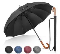 NINEMAX Large Umbrella Windproof Strong, Umbrella Wooden Handle, Classic Walking Stick Umbrellas for Men Women, Stick 12 Ribs (Black)