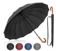 NINEMAX Large Umbrella Windproof Strong, Umbrella Wooden Handle, Classic Walking Stick Umbrellas for Men Women, Stick 16 Ribs,54inch (Black)