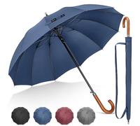 NINEMAX Large Umbrella Windproof Strong, Umbrella Wooden Handle, Classic Walking Stick Umbrellas for Men Women, Stick 12 Ribs (Navy Blue)
