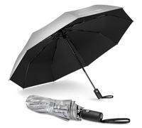 NINEMAX UV Umbrella for Sun Protection UPF 50+, Sun Umbrella UV Protection, Travel Compact Brolly Solar Blocking Reflective Windproof Auto Open Close,46 Inch (Silver Black)