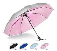 NINEMAX UV Umbrella for Sun Protection UPF 50+, Sun Umbrella UV Protection, Travel Compact Brolly Solar Blocking Reflective Windproof Auto Open Close,46 Inch (Silver Pink)