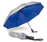 NINEMAX UV Umbrella for Sun Protection UPF 50+, Sun Umbrella UV Protection, Travel Compact Brolly Solar Blocking Reflective Windproof Auto Open Close,46 Inch (Silver Blue)