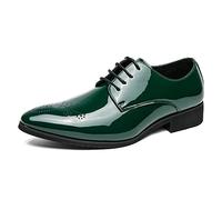 Ninepointninetynine Dress Oxford Formal Shoes for Men Lace Up Brogue Pointed Toe Faux Leather Derby Shoes Rubber Sole Non Slip Resistant Block Heel Wedding (Color : Green, Size : 8 UK)