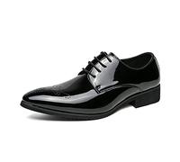Ninepointninetynine Dress Oxford Formal Shoes for Men Lace Up Brogue Pointed Toe Faux Leather Derby Shoes Rubber Sole Non Slip Resistant Block Heel Wedding (Color : Black, Size : 10 UK)