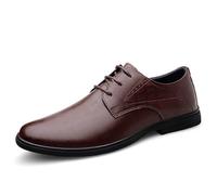 Ninepointninetynine Dress Oxford Formal Shoes for Men Lace Up Round Toe Vegan Leather Solid Color Derby Shoes Anti-Slip Low Top Block Heel Rubber Sole Slip Resistant(Brown,5.5 UK)
