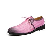 Ninepointninetynine Dress Shoes for Men Lace Up Black Burnished Toe Derby Shoes PU Leather Slip Resistant Block Heel Anti-Slip Rubber Sole Classic(Pink,7 UK)