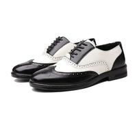 Ninepointninetynine Dress Shoes for Men Lace Up Brogue Embossed Wing tip Two Tone Vegan Leather Oxford Shoes Anti-Slip Rubber Sole Block Heel Slip Resistant Low Top (Color : Black, Size : 7 UK)