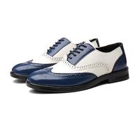 Ninepointninetynine Dress Shoes for Men Lace Up Brogue Embossed Wing tip Two Tone Vegan Leather Oxford Shoes Anti-Slip Rubber Sole Block Heel Slip Resistant Low Top (Color : Blue, Size : 8 UK)