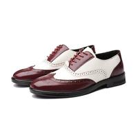 Ninepointninetynine Dress Shoes for Men Lace Up Brogue Embossed Wing tip Two Tone Vegan Leather Oxford Shoes Anti-Slip Rubber Sole Block Heel Slip Resistant Low Top (Color : Red, Size : 9 UK)