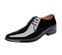 Ninepointninetynine Dress Shoes for Men Lace Up Shiny Plain Toe Patent Leather Derby Shoes Block Heel Rubber Sole Low Top Business (Color : Black, Size : 9 UK)